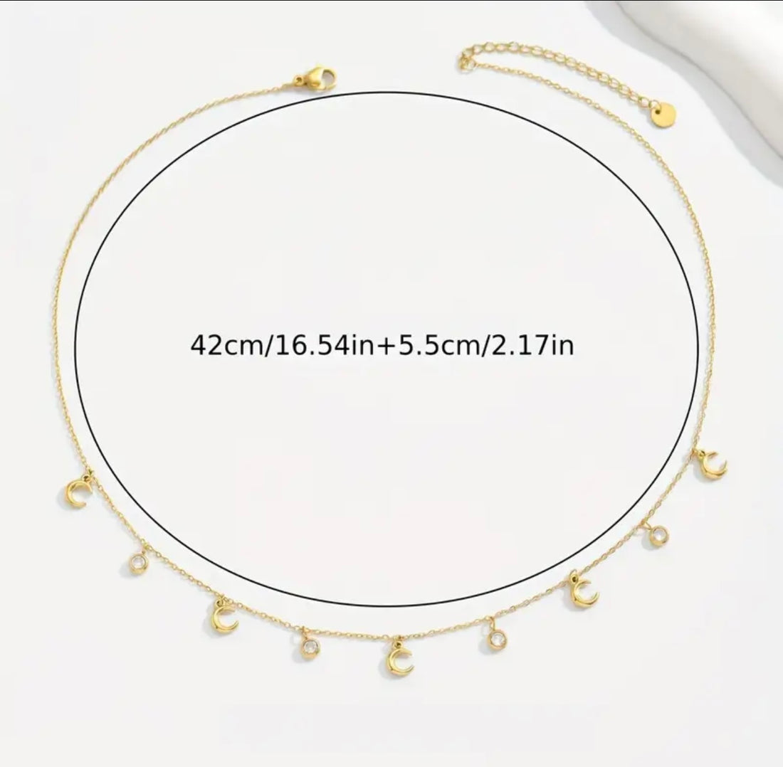 Crescent and crystal charm necklace
